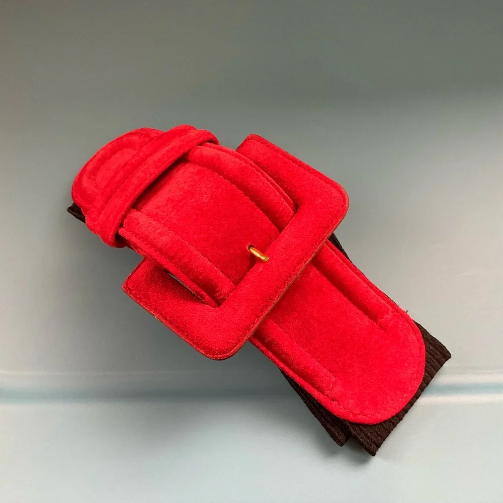 VINTAGE sz Small Belt Wide Buckle Stretch Red Black
